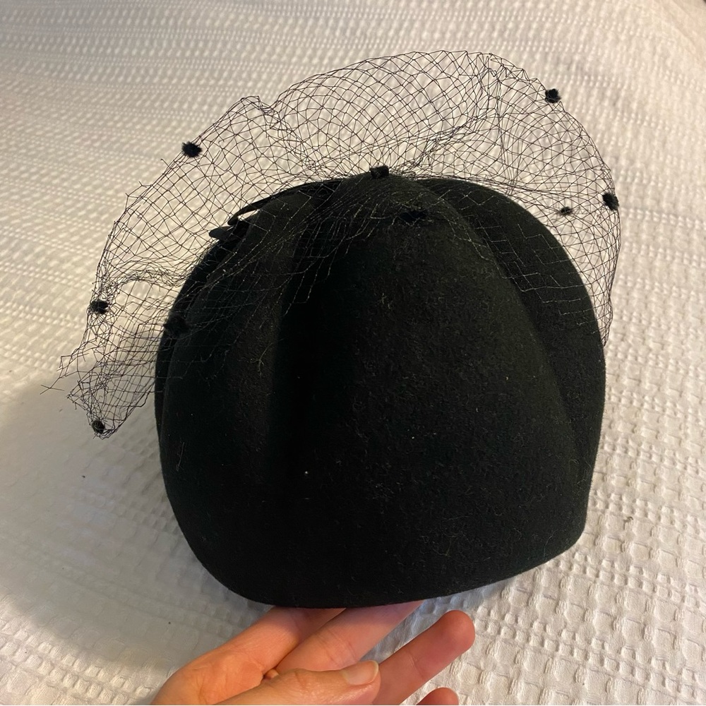 VINTAGE doeskin black wool felt cocktail hat halloween costume